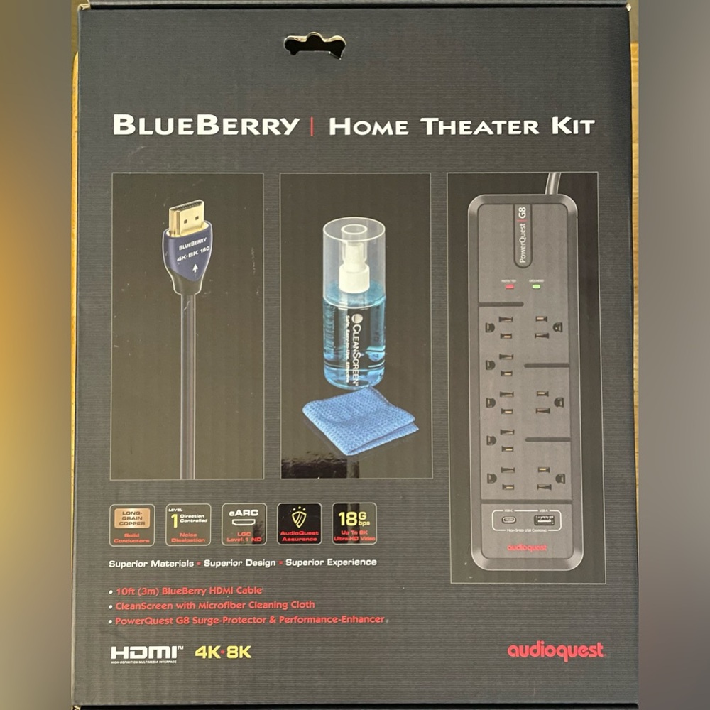 NEW~AudioQuest~Blueberry Home Theater Kit~18 Gbps HDMI~Power Quest G8~Level 1